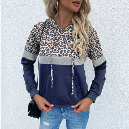 LOVECCR popular independent station popular New Popular trade autumn new women's clothing hooded splicing leopard print sweater casual hoodie