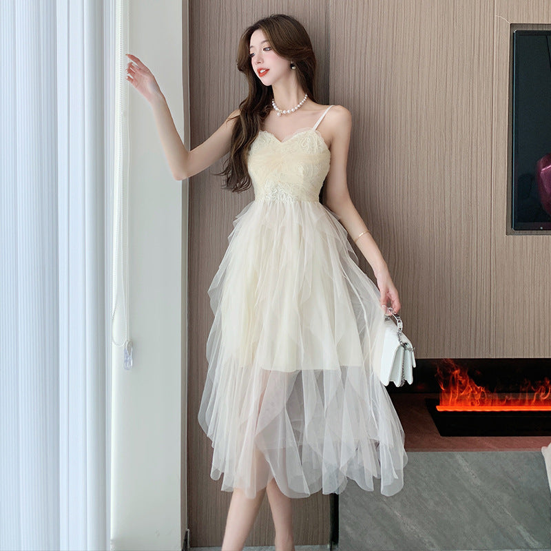 LOVECCR  Real Shot Slim White Dress Light Wedding Dress Fairy Mesh Daily Dress Small Sexy Tube Top Strappy Dress