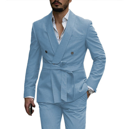 LOVECCR   Cross-Border New Arrival Men's Suit Two-Piece Belt Men's Suit Suit Slim Fit Korean Gown Suit