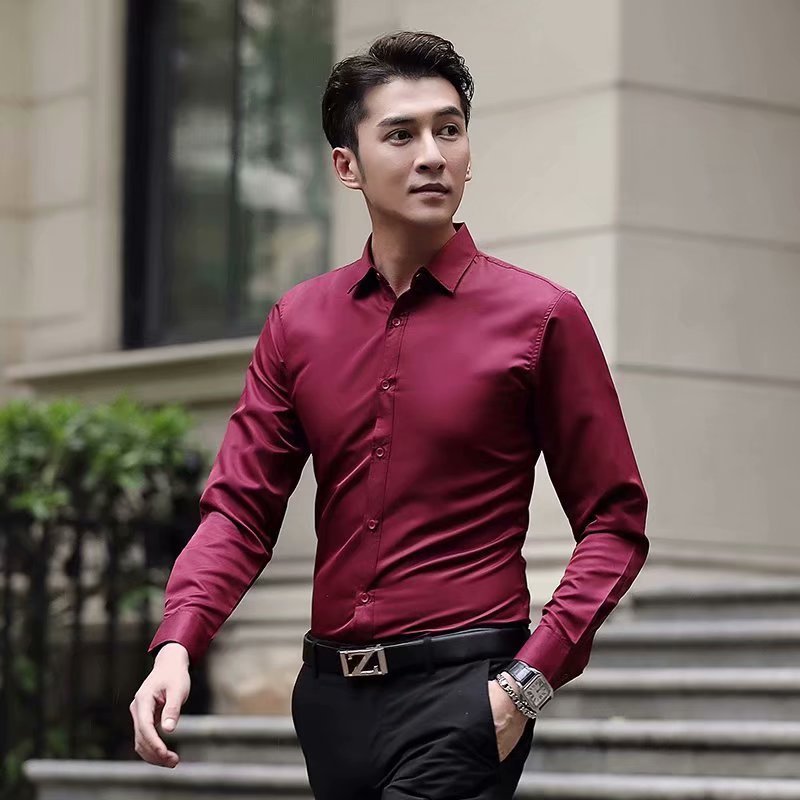 Spring and Autumn Long-Sleeved White Shirt Men's Korean Slim Fit Shirt Professional Shirt Business Formal Wear Work Clothes Wedding Dress