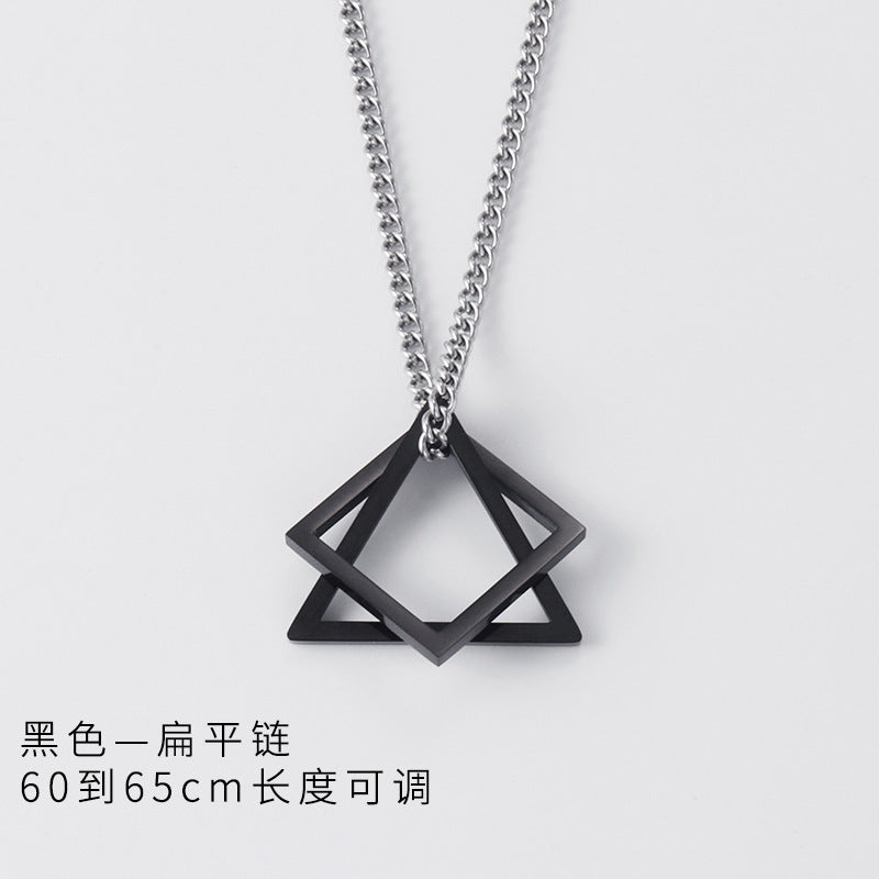 Cross-Border Geometric Triangle Square Combination Titanium Steel Hip Hop Necklace Men's Trendy Handsome Cool Earth Simple Pendant Accessories