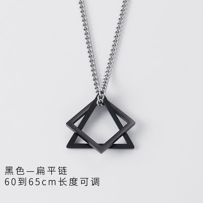 Cross-Border Geometric Triangle Square Combination Titanium Steel Hip Hop Necklace Men's Trendy Handsome Cool Earth Simple Pendant Accessories