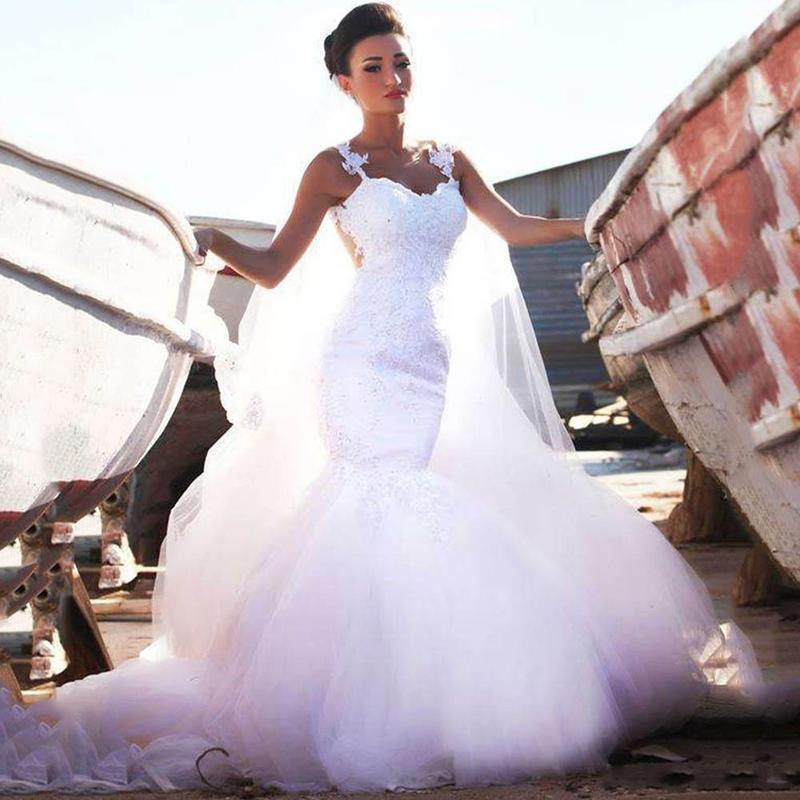 LOVECCR  Foreign Trade Wedding Dress Autumn and Winter New European and American  Sexy Strap Backless Fishtail Bridal Wedding Dress Factory Wholesale