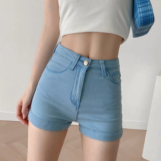 D6df0516 22 Summer European and American Curling Wide Leg Shorts Close-Fitting and Slim-Fitting Stretch High Waist Denim Shorts for Women