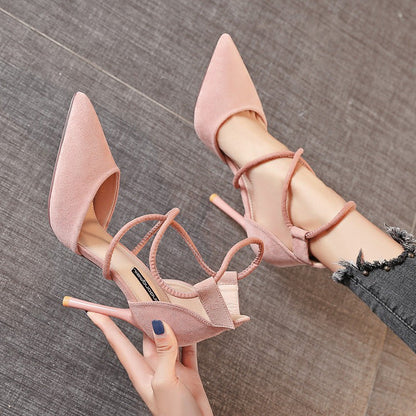 loveccr  Summer  HOTan and NEWn Suede Pointed Cross Ankle Ring Lace-up High Heels Women's Banquet Nightclub Sexy Women's Stiletto Heel Sandals