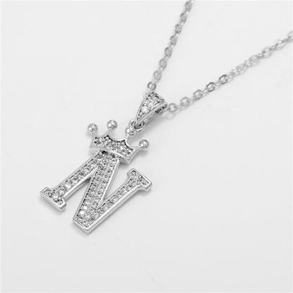 New Fashion Copper Inlaid Zircon Crown English Letter Personality Pendant Simple Women's Necklace Necklace Jewelry Manufacturer