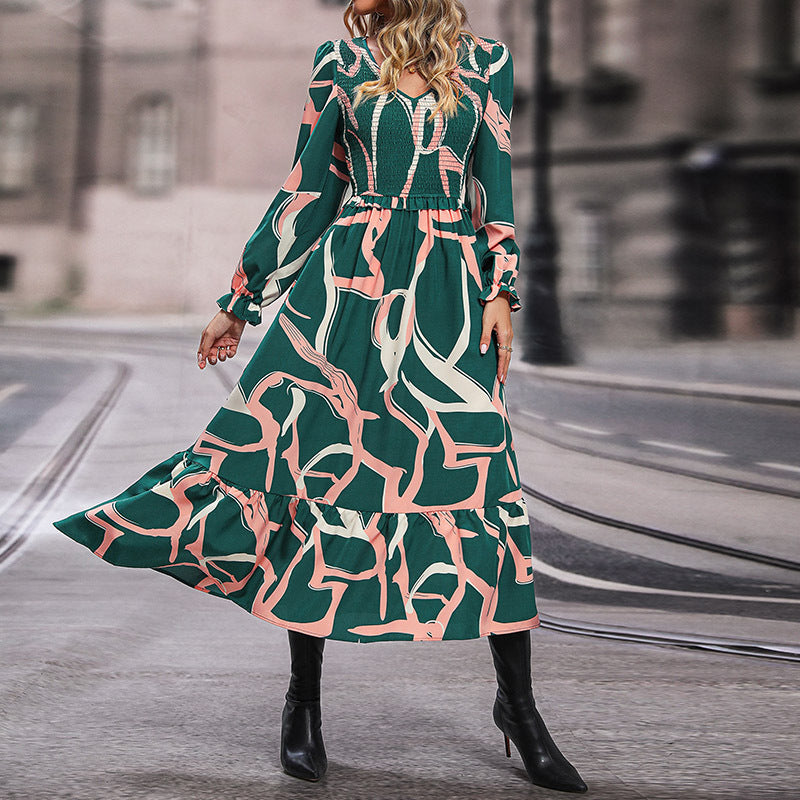 LOVECCR New Hot Trade  Printed Long Sleeve Dress Hot Autumn New 2025 Fashion Skirt Women