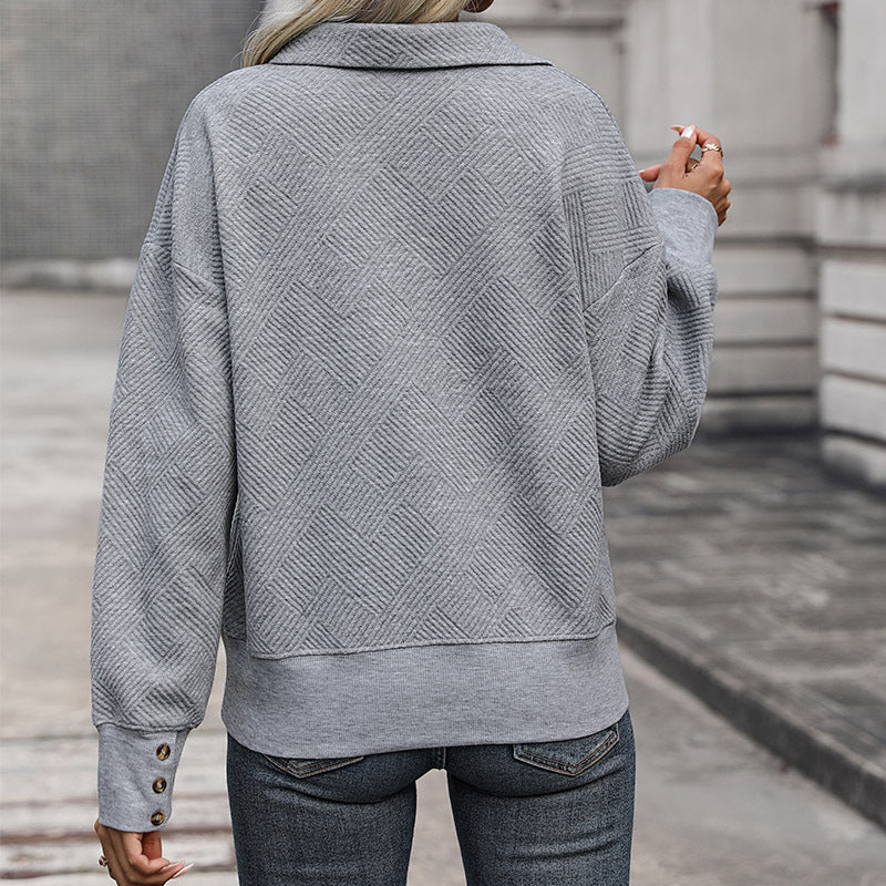 LOVECCR Europe and America Hot autumn lapel pullover sweater solid color women's top texture button decorative sweater