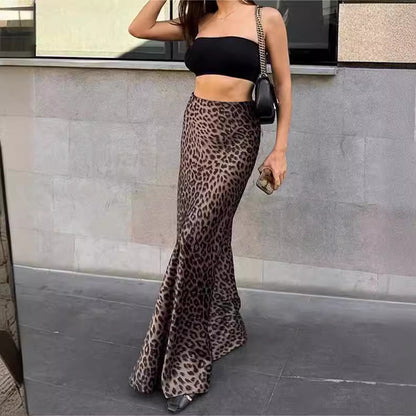 Foreign Trade Summer Women's Leopard Print High Waist Bohemian Large Hem Drape A- line Skirt