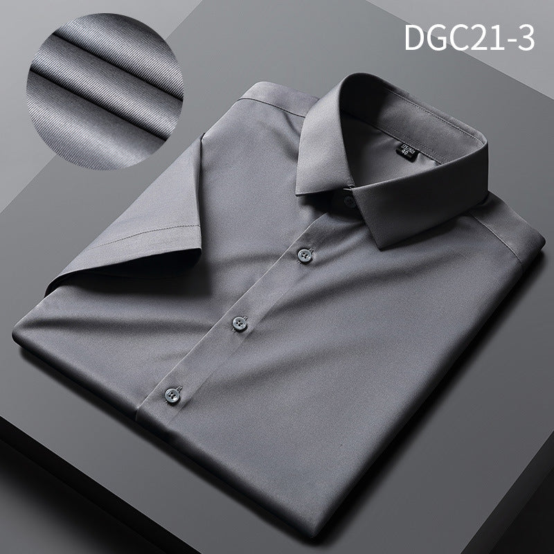 Short-Sleeved Shirt Men's Spring Summer Sweat Absorbing Breathable Shirt Korean Style Slim-Fitting Iron-Free Anti-Wrinkle Solid Color Simple Men's Shirt