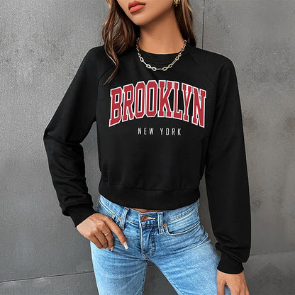 LOVECCR popular new spring leisure sports college style top New Popular trade short navel crew neck letter sweater