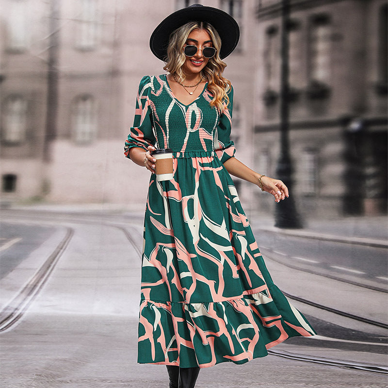 LOVECCR New Hot Trade  Printed Long Sleeve Dress Hot Autumn New 2025 Fashion Skirt Women