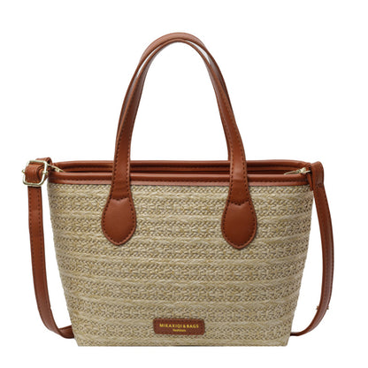 LOVECCR 2025 Beach wind portable woven bag women's popular new shoulder messenger bag leisure vacation portable bucket straw bag