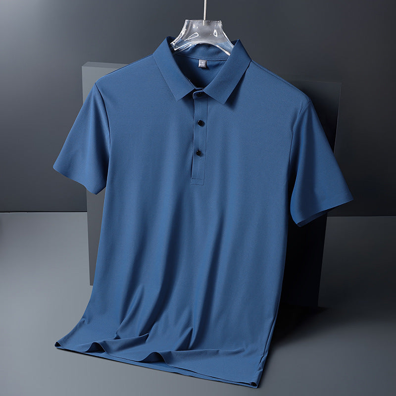 Summer Business Casual Men's Clothing Ice Silk Seamless Polo Shirt High Elastic Non-Ironing Thin Short Sleeve Lapel T-shirt Short Sleeve