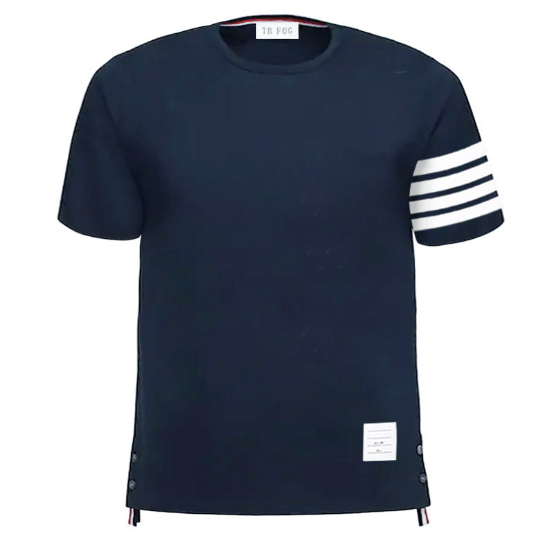 TB Yarn-Dyed Four-Bar Stripes Fashion Brand Half Sleeve Cotton Summer round Neck Short Sleeves T-shirt Men's Casual All-Match Fashion