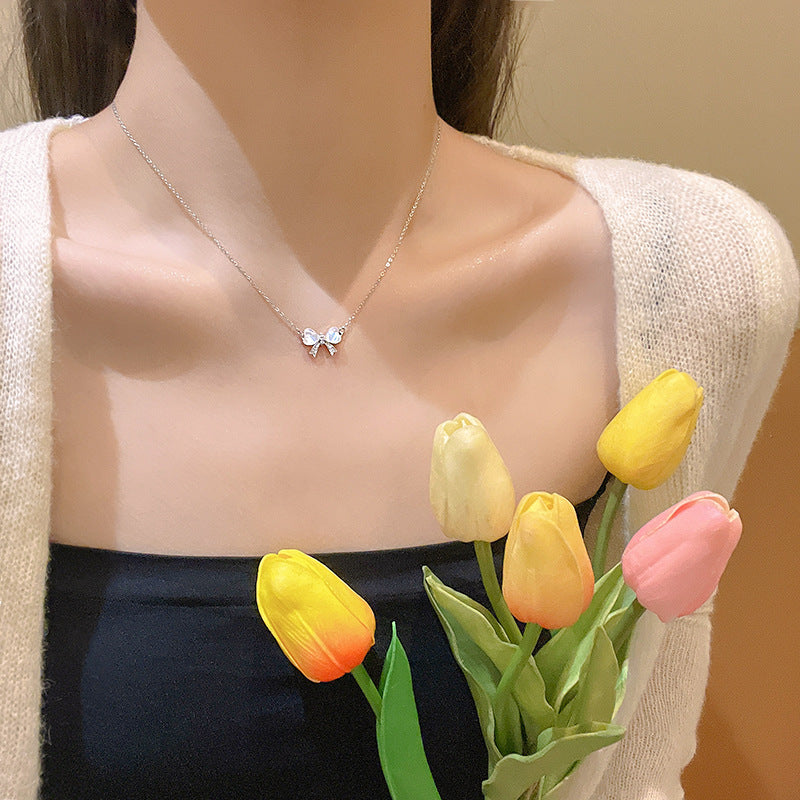 LOVECCR Light Luxury Minority All-Matching Graceful Pearl Necklace Super Fairy Sweet Fresh Loving Heart Zircon Titanium Steel Clavicle Chain Neck Chain