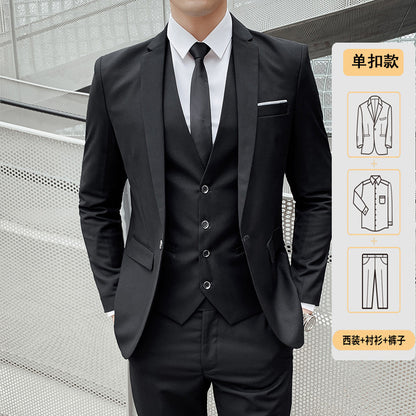 LOVECCR   Men's Spring and Autumn Men's Suit Suit Men's Korean-Style Slim Fit Business Suit Men's Three-Piece Wedding Bridesmaid Dress