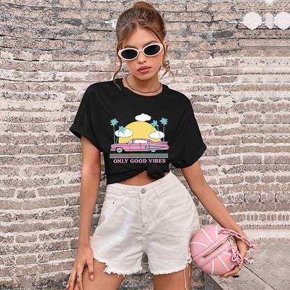 LOVECCR new popular summer 2025 Popular trade women's clothing crew neck letter printed top Guangzhou short-sleeved t-shirt