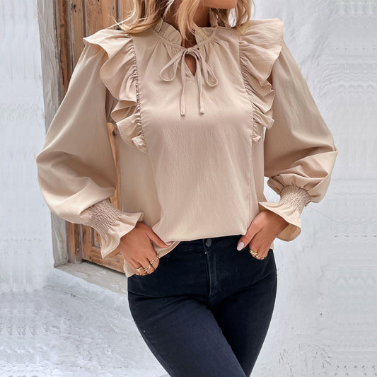 LOVECCR New  2025 Women's Clothing Hot Spring and Summer New Product Lotus Leaf Edge Long Sleeve Design Shirt Women