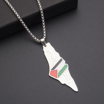 LOVECCR Hot Sale Cross-Border Dripping Oil Vintage Palestine Map Pendant Necklace Stainless Steel Fashion Personalized Pendant