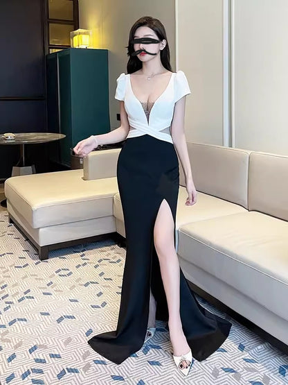 LOVECCR  DD Sexy Sheath Dress Split Elegant Slimming Evening Dress Night Show New Dress Foot Massage Technician Overalls