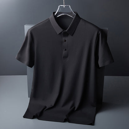 Summer Business Casual Men's Clothing Ice Silk Seamless Polo Shirt High Elastic Non-Ironing Thin Short Sleeve Lapel T-shirt Short Sleeve