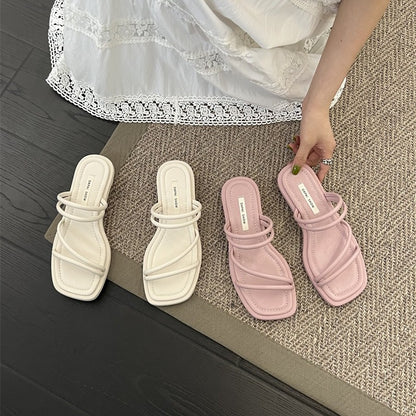 Fairy Style Summer Two-Way Thin Strap Low Heel Slippers Women's Outer Wear New One Strap Simple Matching Skirt Roman Sandals