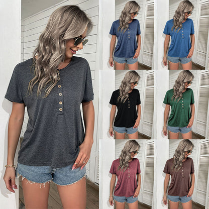 LOVECCR popular summer 2025 women's clothing casual solid color top New Popular trade basic short-sleeved T-shirt