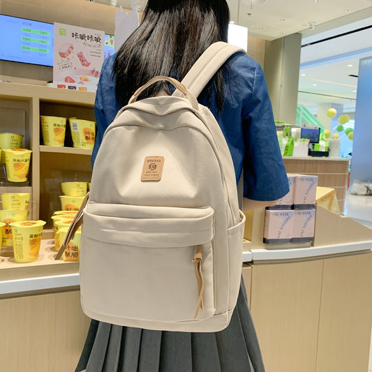 loveccr Japanese Solid Color Backpack Female Korean Harajuku Simple High School and College Student Backpack Campus Junior High School Student Couple Schoolbag