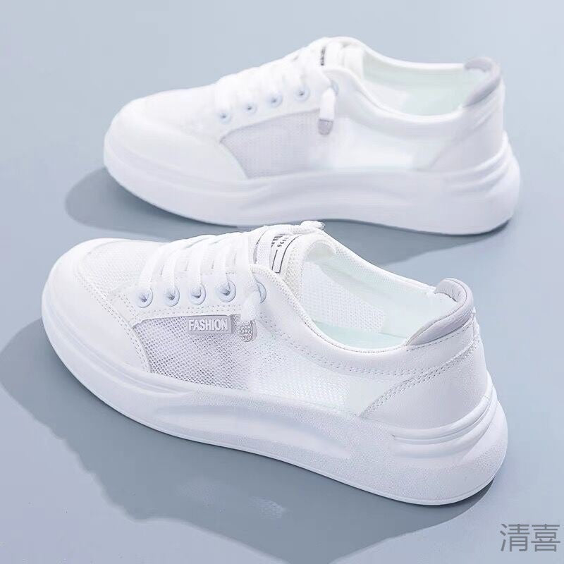 loveccr White Shoes Women's Summer  New Mesh Shoes Breathable Mesh Versatile Thin Casual Platform Spring and Summer Sports Board Shoes