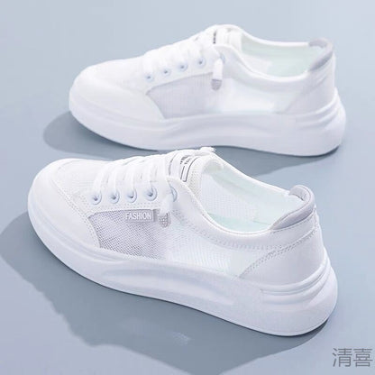 loveccr White Shoes Women's Summer  New Mesh Shoes Breathable Mesh Versatile Thin Casual Platform Spring and Summer Sports Board Shoes