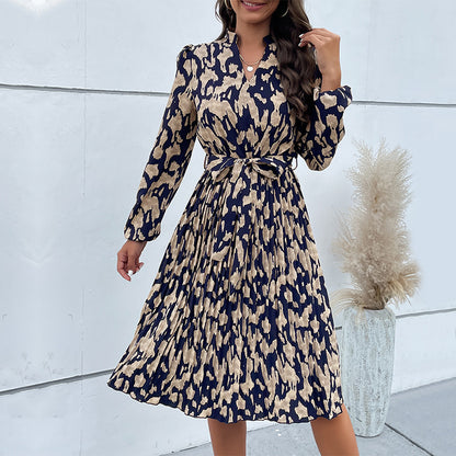 LOVECCR New  Hot Trade 2025 Women's Clothing Hot Autumn New Folded Printing Long Sleeve Dress