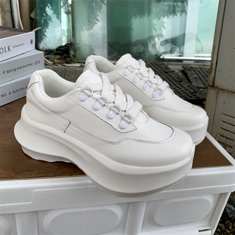 loveccr Lisa Xiaosa Same Style Genuine Leather Platform Sports Dad Shoes  Spring New Breathable Casual Versatile White Shoes