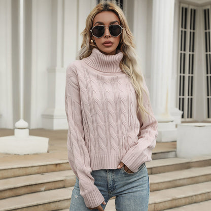 LOVECCR 2025 women's clothing popular autumn and winter new turtleneck twist sweater knitted sweater thickened thermal pullover top