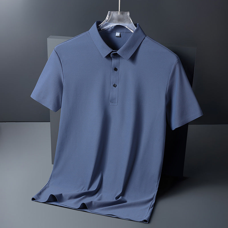 Summer Business Casual Men's Clothing Ice Silk Seamless Polo Shirt High Elastic Non-Ironing Thin Short Sleeve Lapel T-shirt Short Sleeve