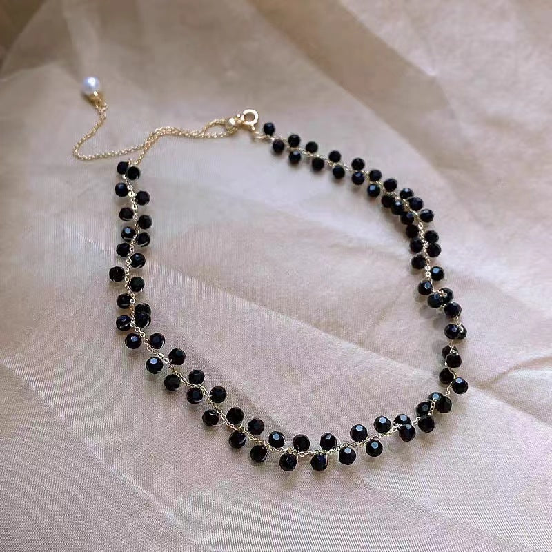 Cold Wind Black Crystal Necklace  New South Korea Simple Graceful Necklace Internet Celebrity High-Grade Clavicle Chain