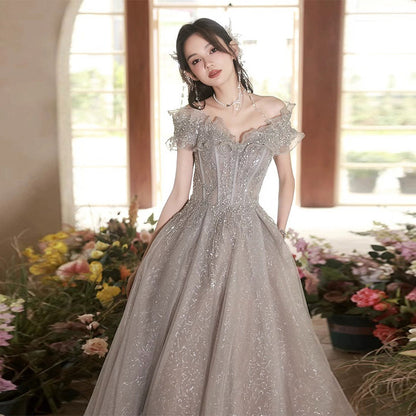 LOVECCR  Evening Dress Women's Heavy Industry  New  off-Shoulder Elegant Socialite Princess Style Birthday Adult Gift Dress