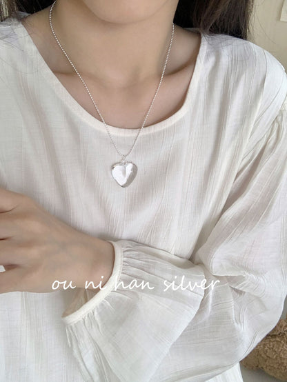 Oni South Korea Dongdaemun Transparent Big Heart Necklace Female S925 Sterling Silver Ins Special-Interest Design Simple Clavicle Chain