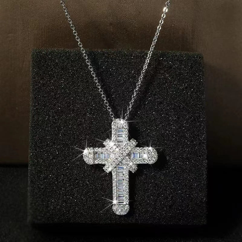 Foreign Trade HOTan and NEWn Star Exquisite Pendant Double Cross Necklace Zircon Micro Inlaid HOTan and NEWn Exquisite Necklace