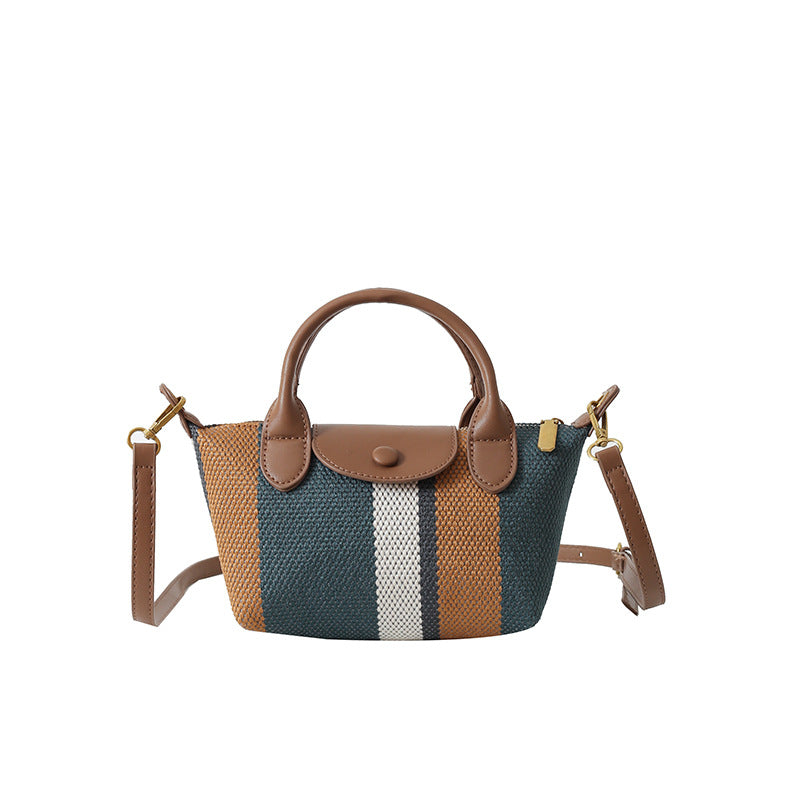 LOVECCR 2025 Bag Women's popular New Portable Small Square Bag Textured Canvas Striped Shoulder Bag Trendy Versatile Messenger Bag