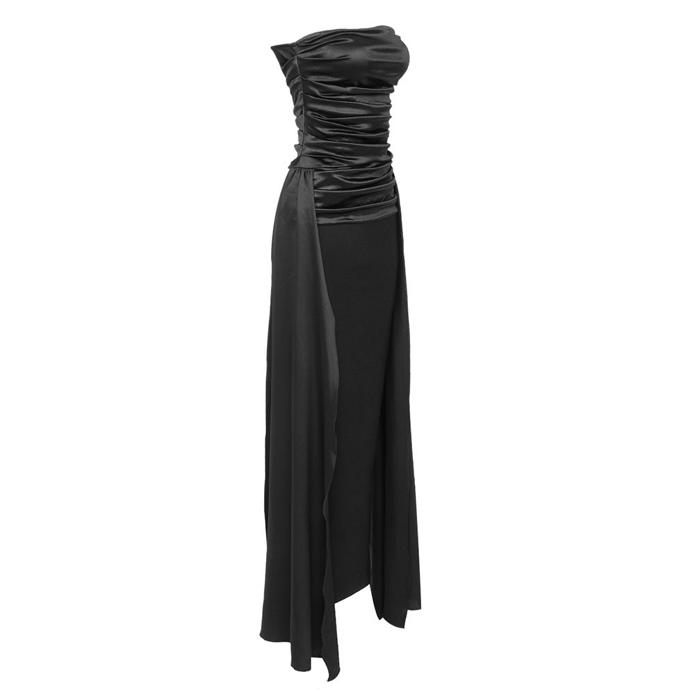 LOVECCR 2023 2025 women's clothing new black tube top pleated streamer dress dress dress summer socialite high-end long dress