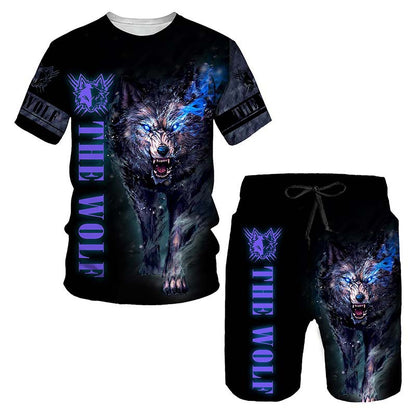 New  Cross Border Men's Suits 3D Digital Printing Animal Figure Short Sleeve Shorts Men's Beach Sports Pants