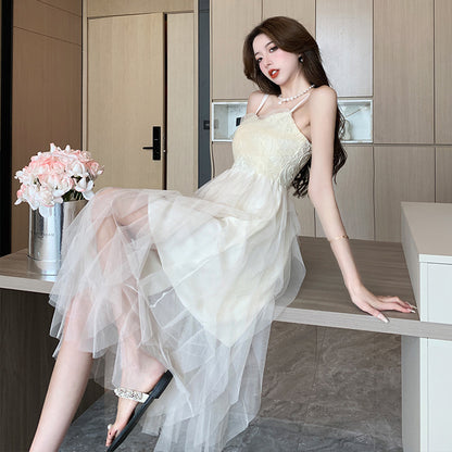 LOVECCR  Real Shot Slim White Dress Light Wedding Dress Fairy Mesh Daily Dress Small Sexy Tube Top Strappy Dress