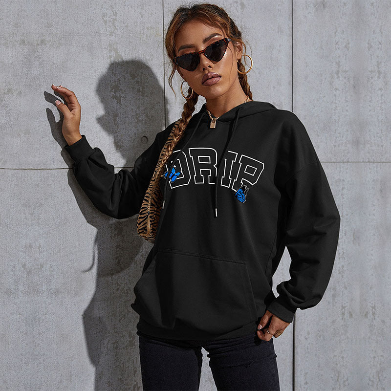 LOVECCR popular new autumn and winter leisure sports hoodie South East Asia New Popular trade women's butterfly print hooded sweater