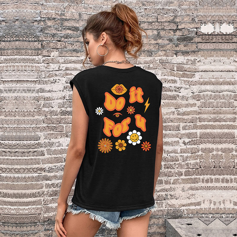 LOVECCR Cross-border new popular summer 2025 T-shirt vest round neck printed right-angle shoulder top Guangzhou sleeveless Popular trade T-shirt