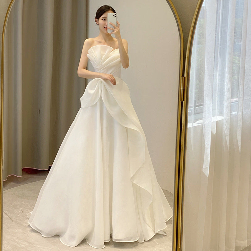 LOVECCR  Light Wedding Dress  New Main Yarn Bride Small Wedding Veil Advanced Texture Tube Top Simple Floor-Length Women