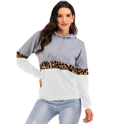 LOVECCR 2025 Express Autumn and Winter Hooded Long Sleeve Contrast Color Bottom Hooded Sweater Women's  Hot Trade Leopard Print Pullover Hoodie