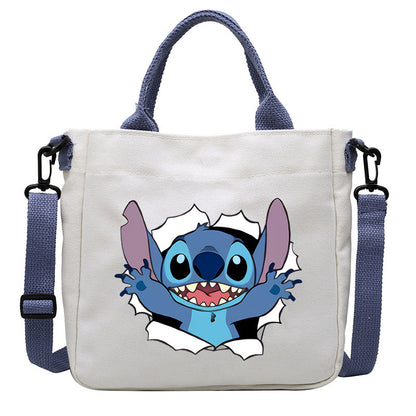 loveccr Anime Peripheral Stitch Canvas Bag Student Shoulder Bag Messenger Bag Detachable Shoulder Strap Handbag Tote Bag