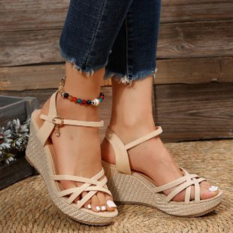 loveccr  HOT and NEW Cross Border Wedge Sandals Women's Summer  New All-Match Fairy Style Thick Bottom with Muffin High Heels