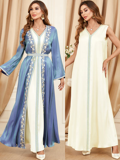 LOVECCR 3454 Middle East Dubai New Evening Dress Suit Cross-Border Foreign Trade Muslim Women's Robe Two-Piece Set Dress